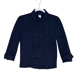 J.Crew Womens Double Breasted Knit Jacket Navy Blue Small Bow Back Cotton